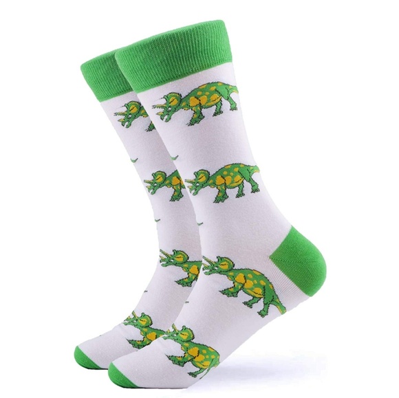 Ralph's Other - Mens Novelty Dinosaur Triceratops Crew Socks Green